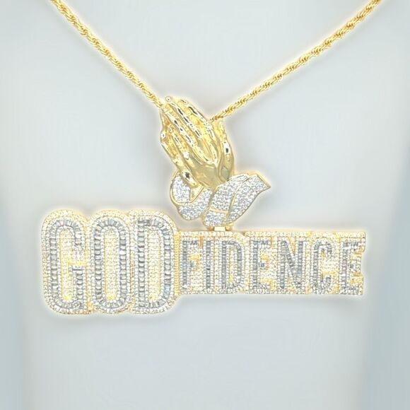 14K Bi-Color Gold Finish Godfidence & Free 24" x 3mm Rope Chain - Picture 5 of 7